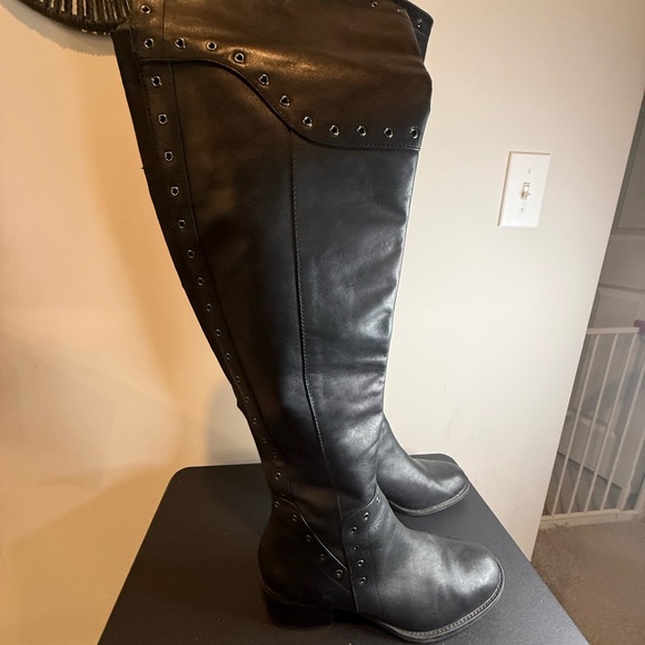 Vince Camuto Black Over the Knee Boots with Stud Accents - Picture 2 of 4